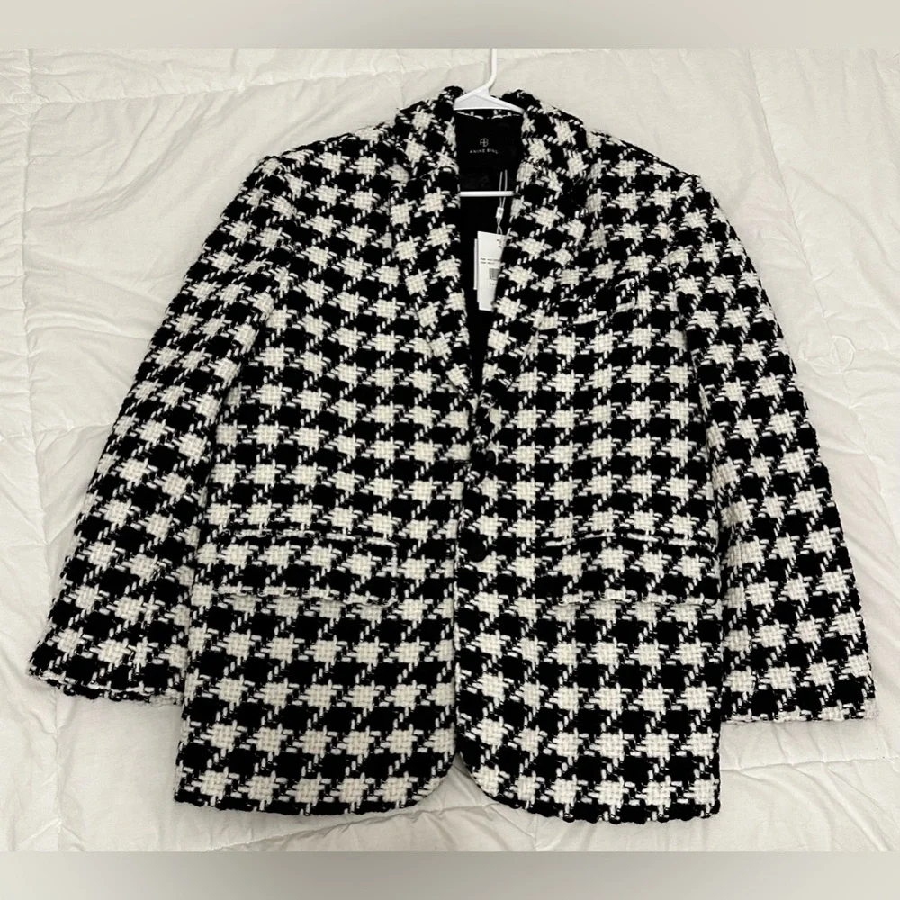 ANINE BING Quinn Blazer in Black & White Houndstooth